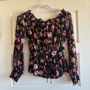 White House Black Market Pink Floral Smocked Blouse